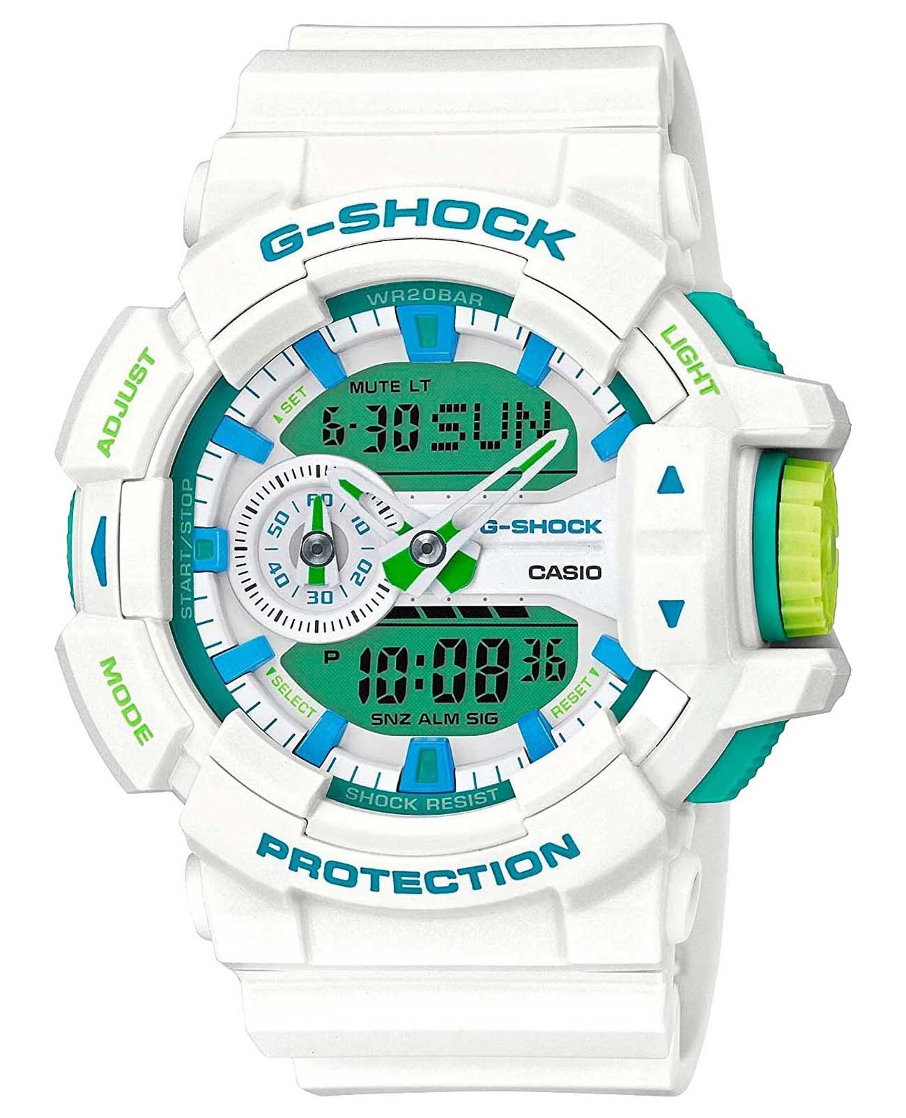 Casio Casio G-Shock GA-400WG-7A GA GA-400WG-7A электронные мужские часы  циферблат, браслет пластик — вид спереди