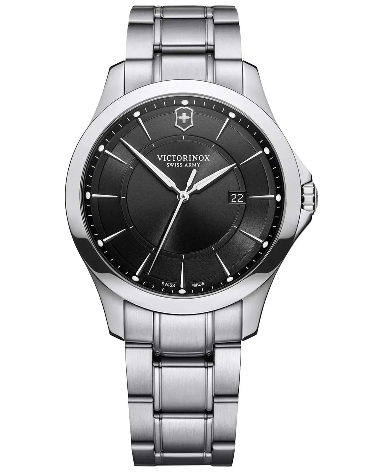 Victorinox Victorinox ALLIANCE 241909  241909 кварцевые мужские часы черный циферблат, браслет нержавеющая сталь — вид спереди