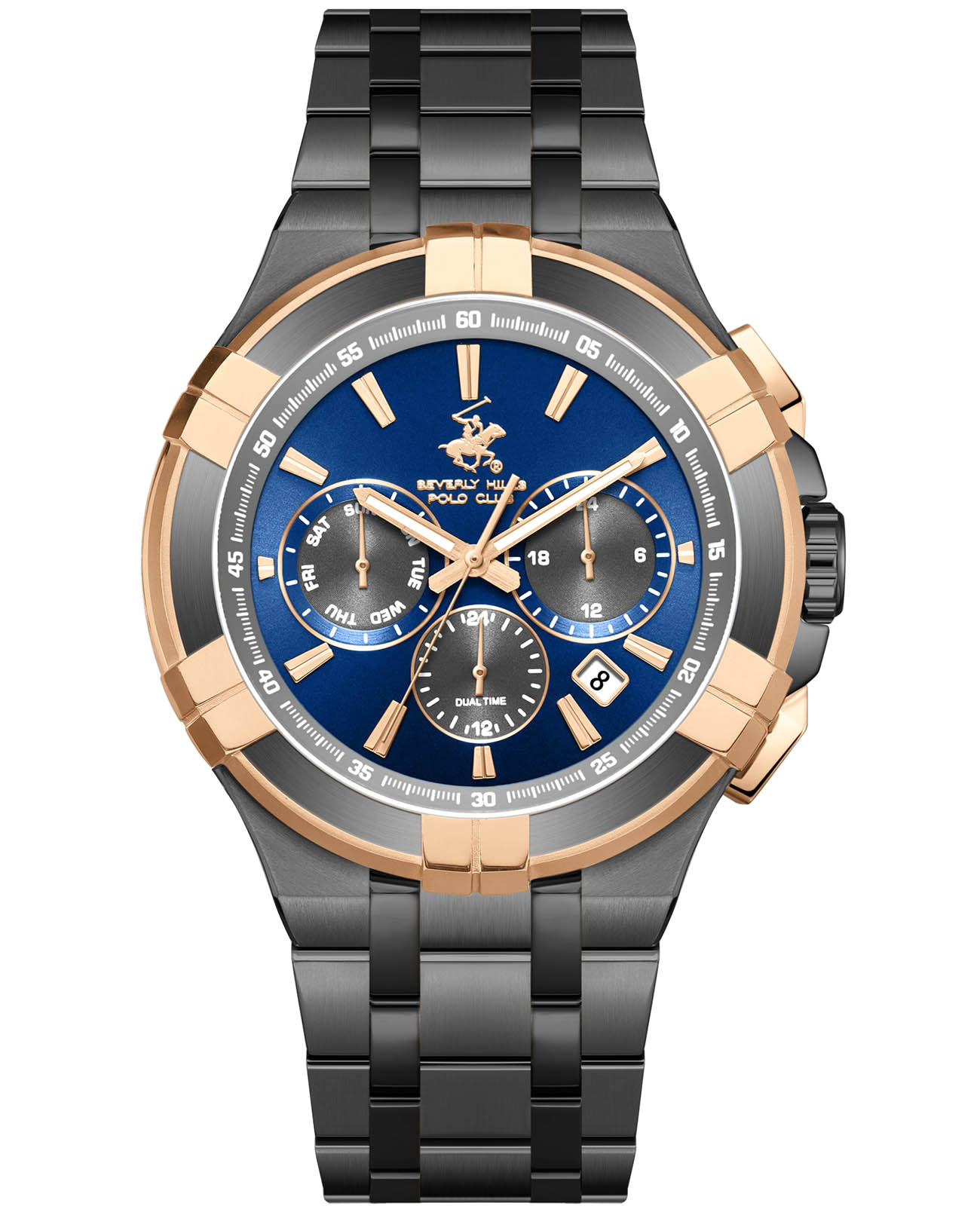 Beverly Hills Polo Club Beverly Hills Polo Club BP3802X.090  BP3802X.090 кварцевые мужские часы синий циферблат, браслет нержавеющая сталь с ip-покрытием — вид спереди