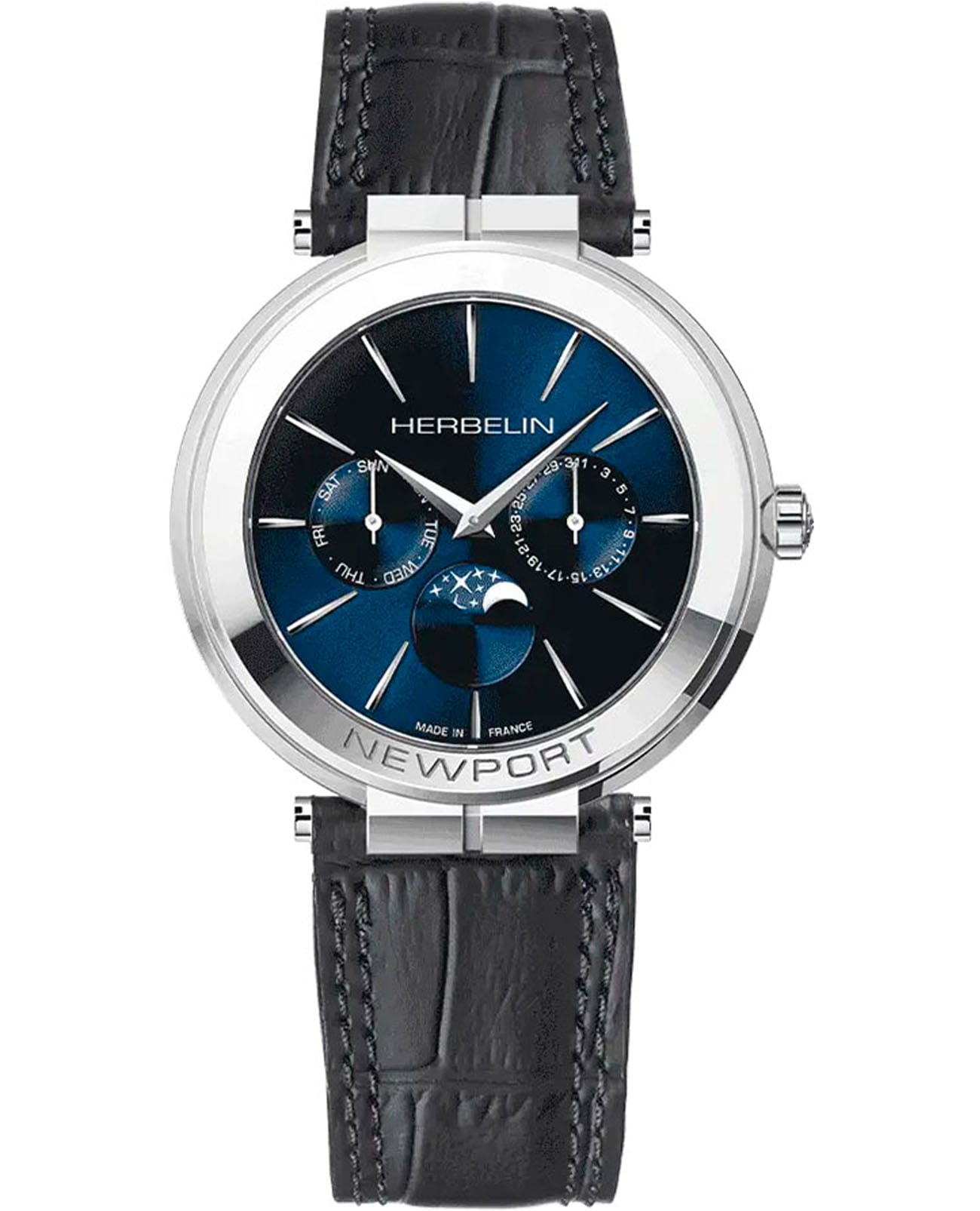 Herbelin Herbelin Newport Slim 12722AP15  12722AP15 кварцевые мужские часы синий циферблат, браслет кожаный — вид спереди
