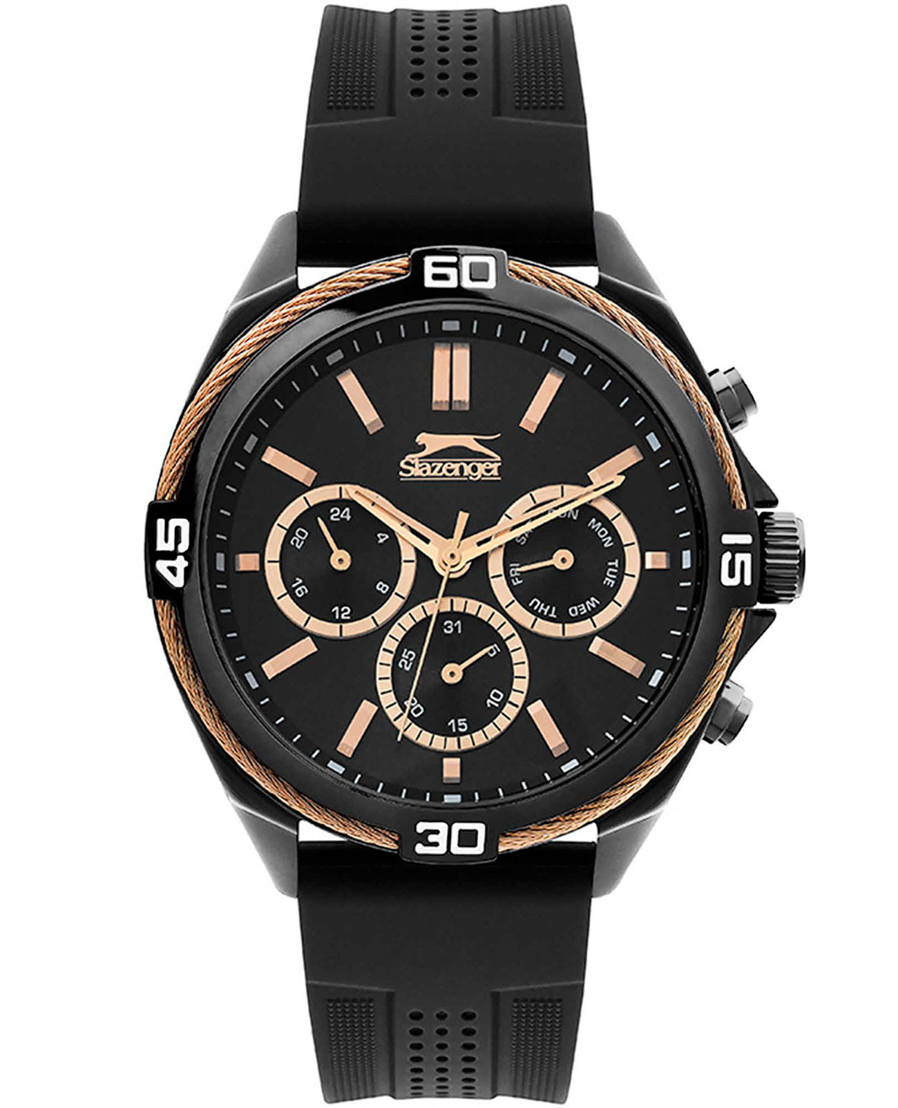 Slazenger Slazenger SL.09.6356.2.01  SL.09.6356.2.01 кварцевые мужские часы черный циферблат, браслет силикон — вид спереди