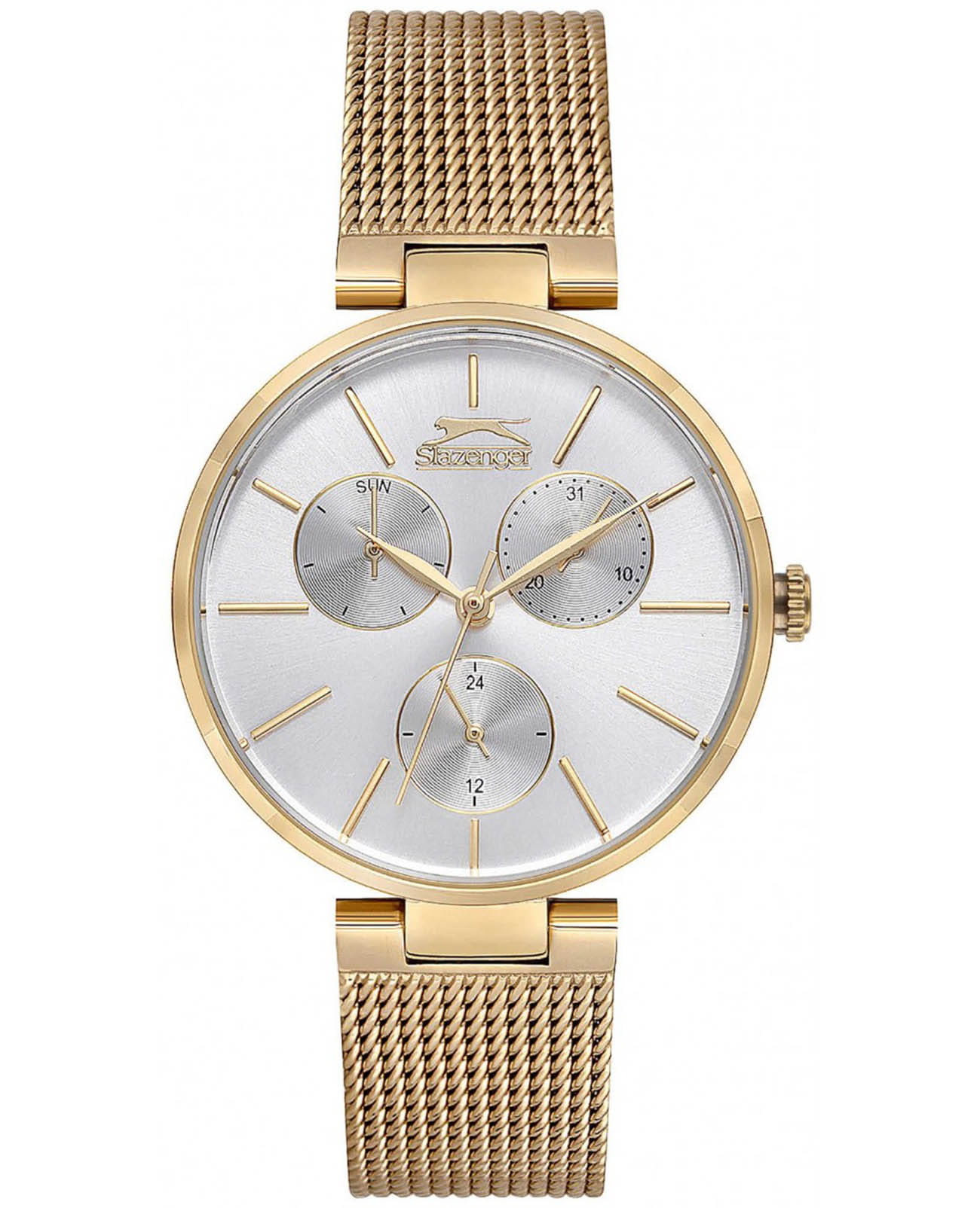 Slazenger Slazenger SL.09.6358.4.03  SL.09.6358.4.03 кварцевые мужские часы белый циферблат, браслет суперметалл с ip покрытием — вид спереди