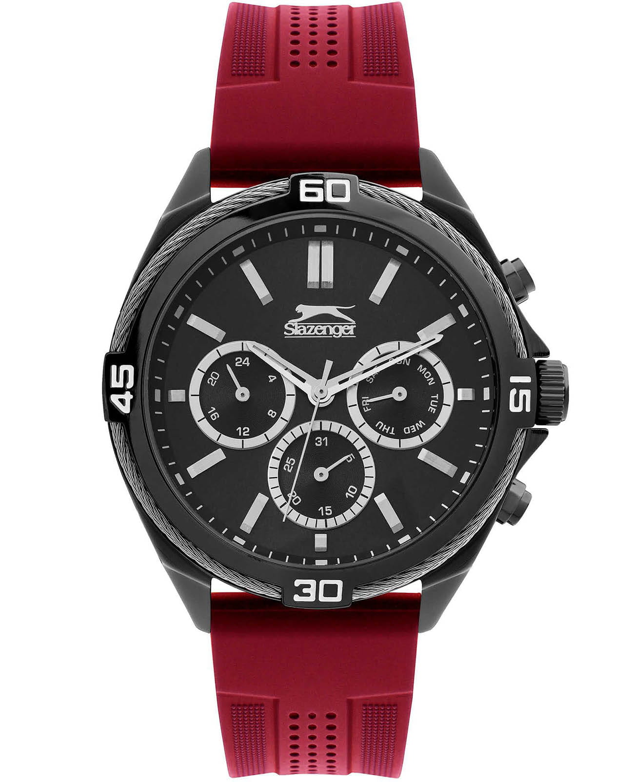 Slazenger Slazenger SL.09.6356.2.04  SL.09.6356.2.04 кварцевые мужские часы черный циферблат, браслет силикон — вид спереди