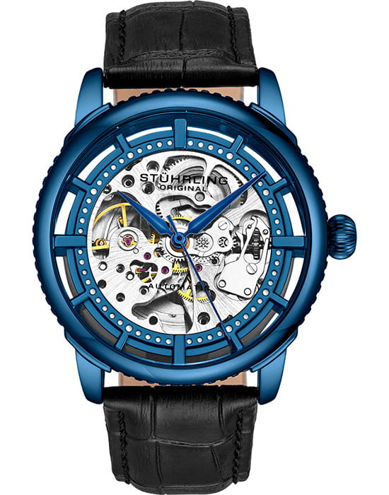 Stuhrling Stuhrling Legacy 3933.2  3933.2 механические мужские часы белый циферблат, браслет кожаный — вид спереди