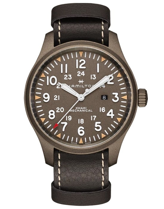 Hamilton Hamilton Khaki Field Mechanical H69829560  H69829560 механические мужские часы коричневый циферблат, браслет кожаный — вид спереди