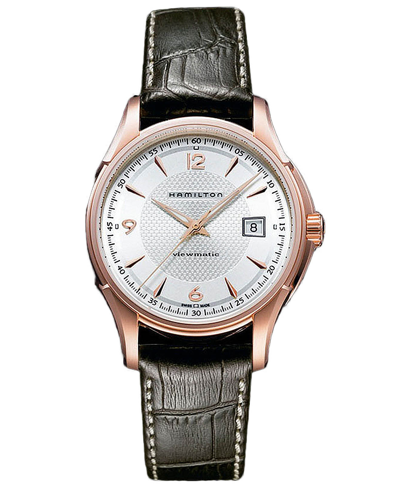 Hamilton Hamilton Jazzmaster Viewmatic Auto H32545555  H32545555 механические мужские часы белый циферблат, браслет кожаный — вид спереди