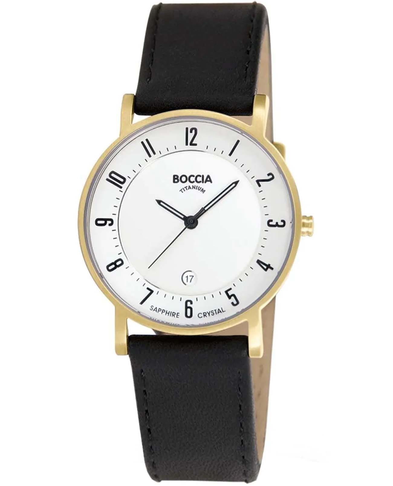 Boccia Titanium Boccia Titanium 3296-03  3296-03 кварцевые мужские часы белый циферблат, браслет кожаный — вид спереди