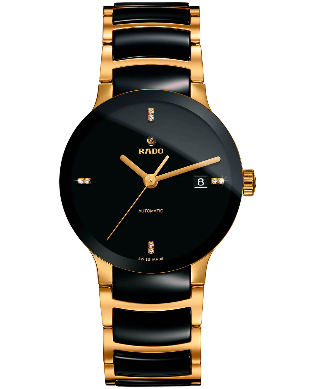 Rado Rado Centrix Automatic Diamonds R30035712 Automatic R30035712 механические женские часы черный циферблат, браслет сталь + pvd + керамика — вид спереди