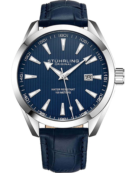Stuhrling Stuhrling Symphony 3953L.2  3953L.2 кварцевые мужские часы синий циферблат, браслет кожаный — вид спереди