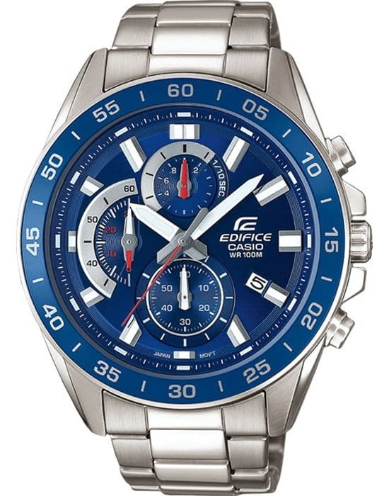 Casio Casio Edifice EFV-550D-2AVUDF (EFV-550D-2A) EFV-550 EFV-550D-2A кварцевые мужские часы синий циферблат, браслет нержавеющая сталь — вид спереди