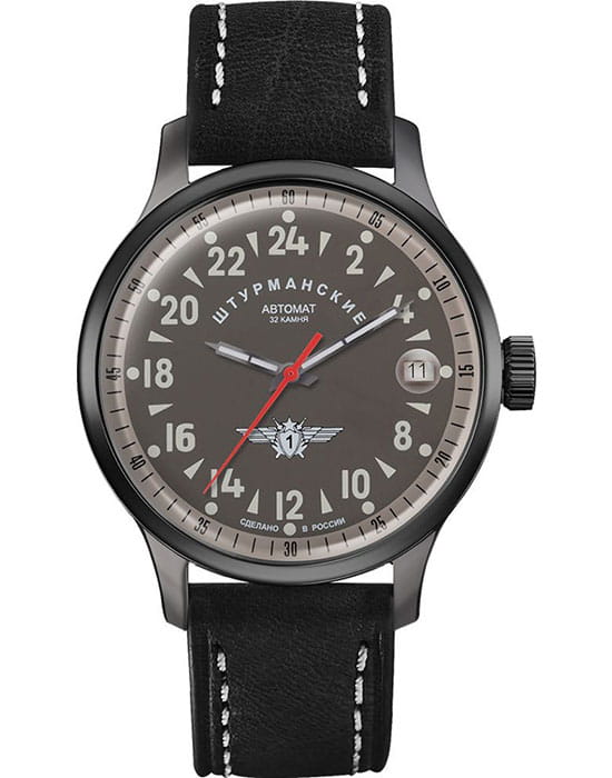 Штурманские Штурманские 2431/1760940  2431/1760940 механические мужские часы серый циферблат, браслет кожаный — вид спереди