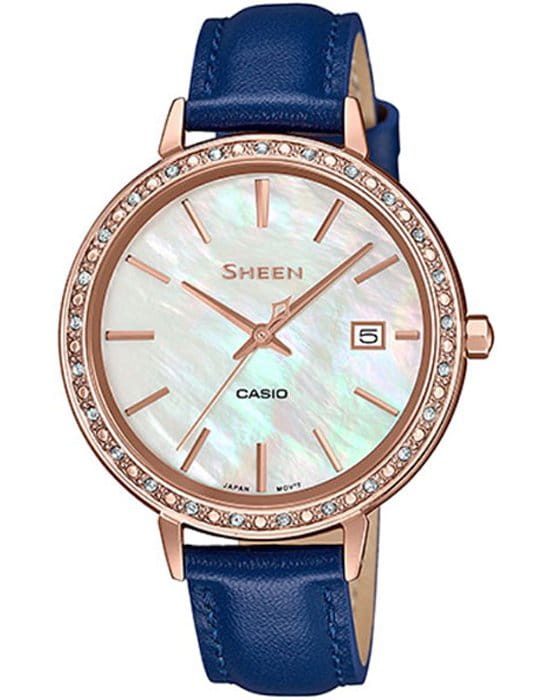 Casio Casio Sheen SHE-4052PGL-7AUEF  SHE-4052PGL-7A кварцевые женские часы перламутровый циферблат, браслет кожаный — вид спереди