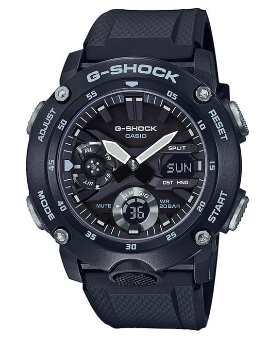 Casio Casio G-Shock GA-2000S-1ADR (GA-2000S-1A) GA-2000 GA-2000S-1A электронные мужские часы черный циферблат, браслет пластик — вид спереди