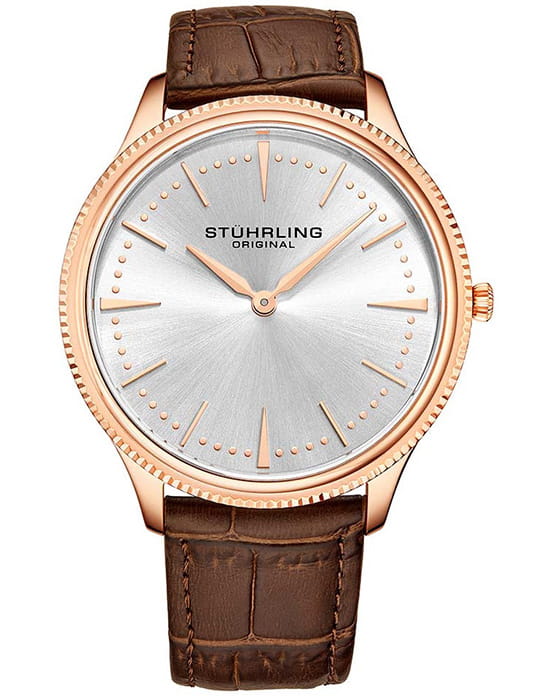 Stuhrling Stuhrling Symphony 3984.5  3984.5 кварцевые мужские часы серебристый циферблат, браслет кожаный — вид спереди