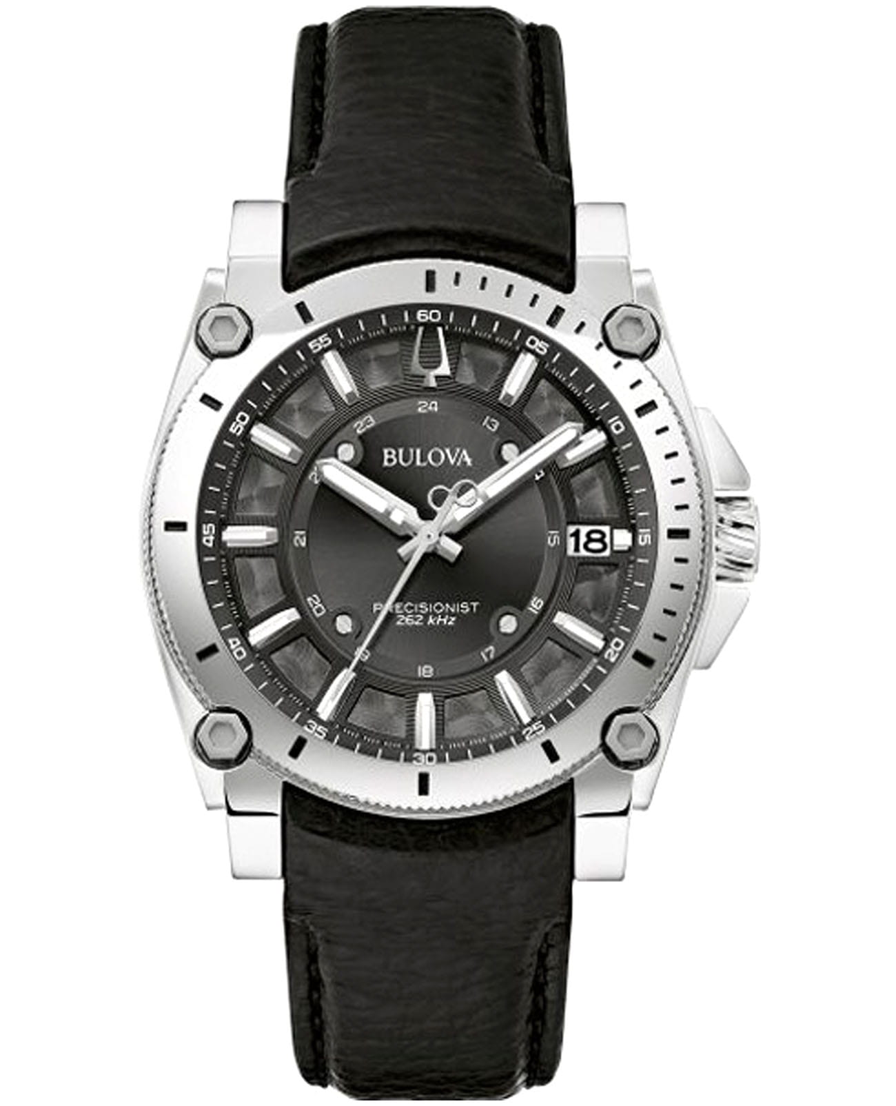 Bulova Bulova Precisionist 96B416  96B416 кварцевые мужские часы серый циферблат, браслет кожаный — вид спереди