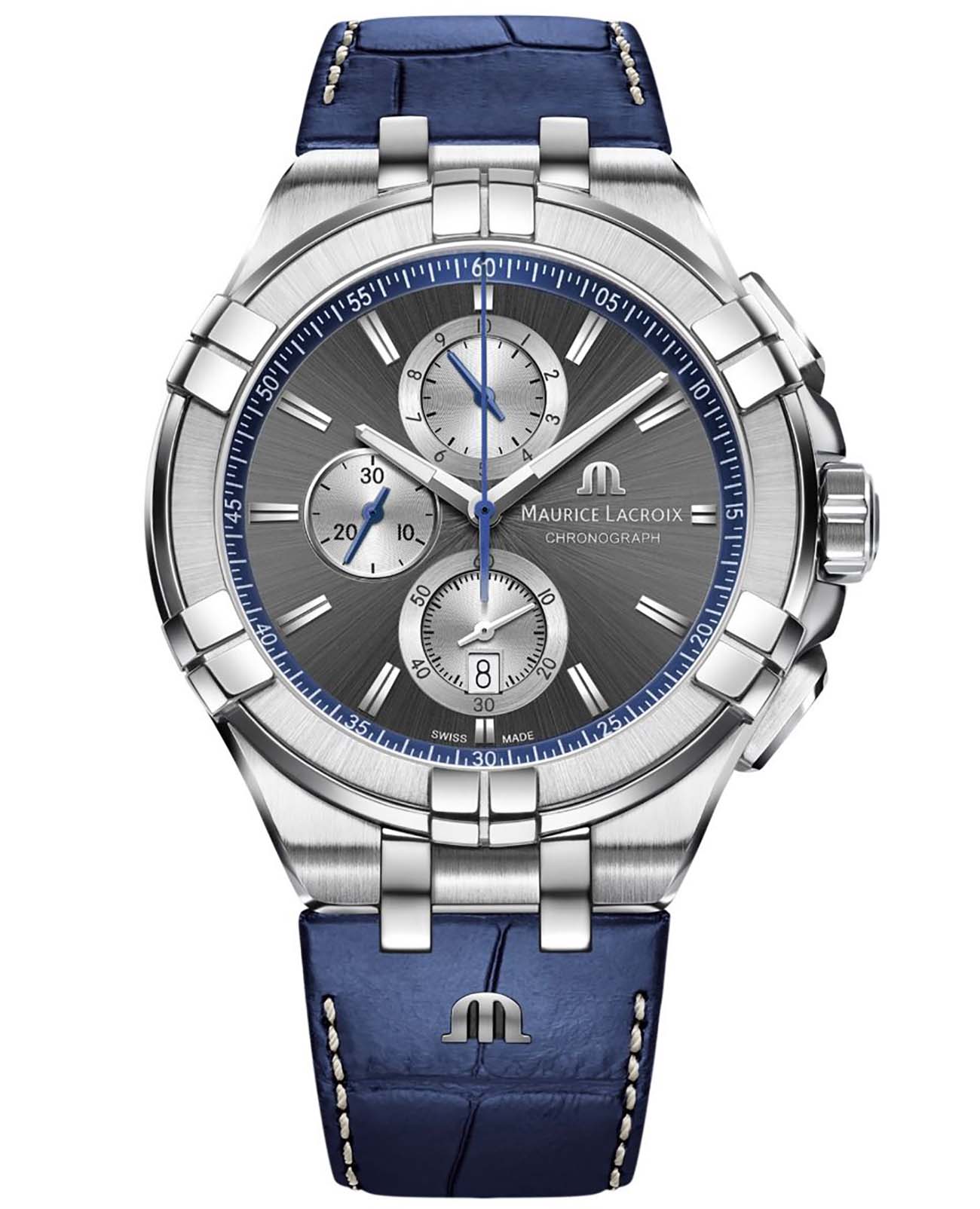 Maurice Lacroix Maurice Lacroix Aikon Chronograph AI1018-SS001-333-1  AI1018-SS001-333-1 кварцевые мужские часы черный циферблат, браслет кожаный — вид спереди