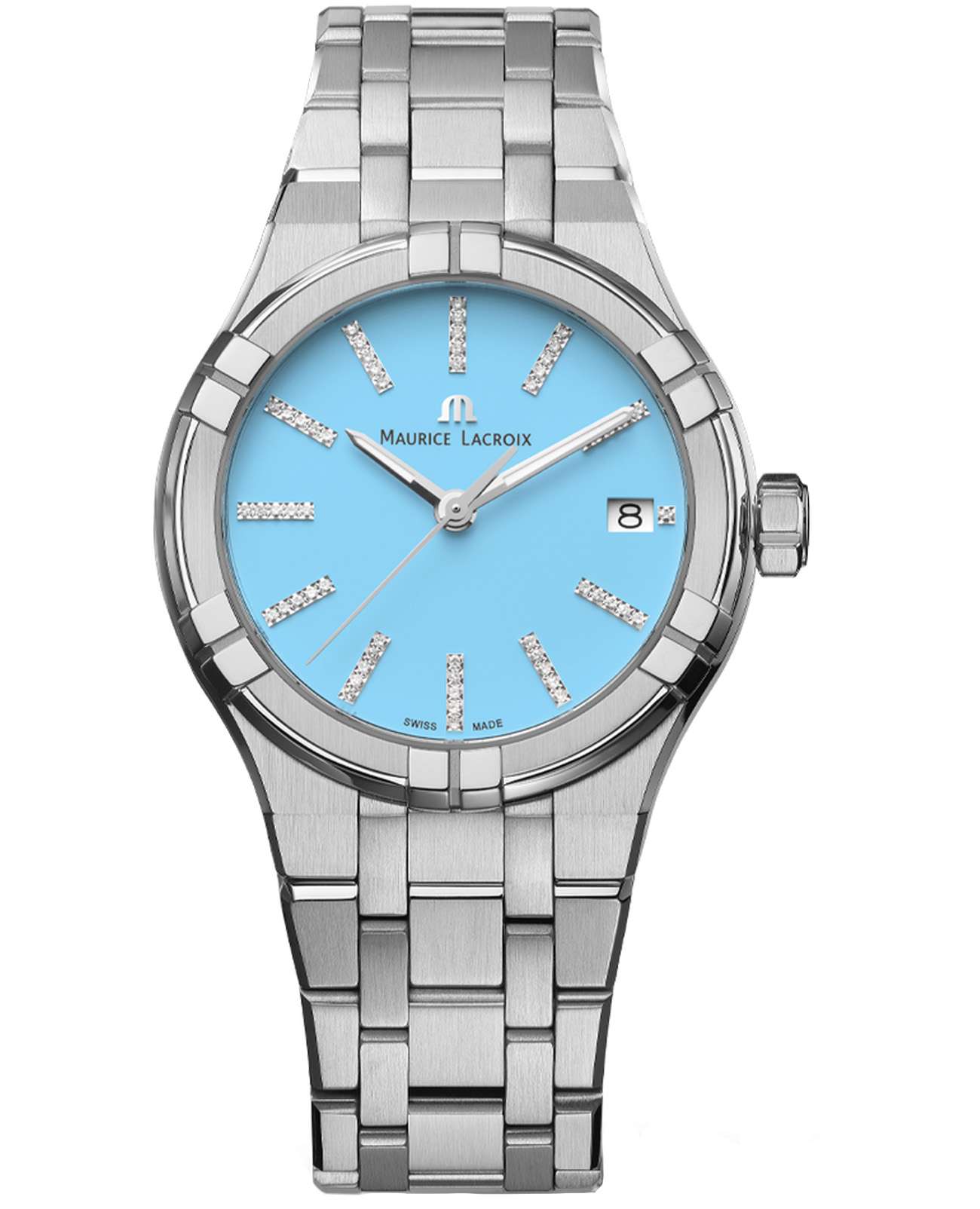 Maurice Lacroix Maurice Lacroix Aikon Quartz Colours Edition AI1106-SS002-450-1  AI1106-SS002-450-1 кварцевые женские часы голубой циферблат, браслет нержавеющая сталь — вид спереди