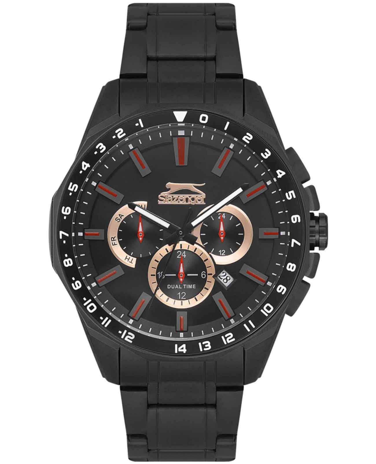 Slazenger Slazenger SL.09.2112.2.04  SL.09.2112.2.04 кварцевые мужские часы черный циферблат, браслет суперметалл с ip покрытием — вид спереди