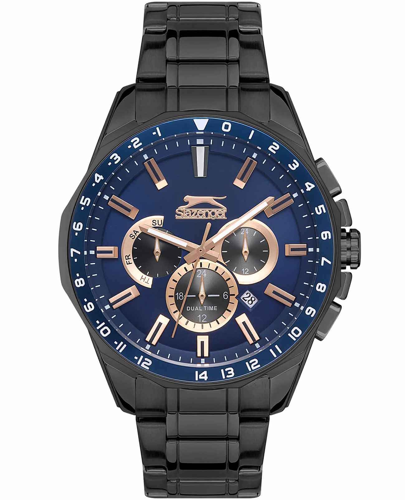 Slazenger Slazenger SL.09.2112.2.03  SL.09.2112.2.03 кварцевые мужские часы синий циферблат, браслет суперметалл с ip покрытием — вид спереди