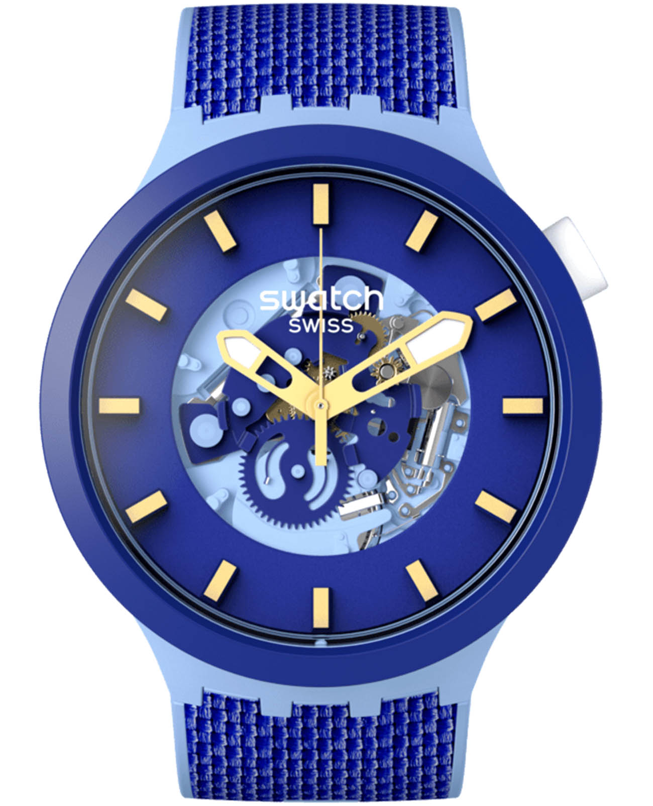 Swatch Swatch Big Bold Biosourced Lacquered SB05N105  SB05N105 кварцевые мужские часы синий циферблат, браслет биоматериал — вид спереди