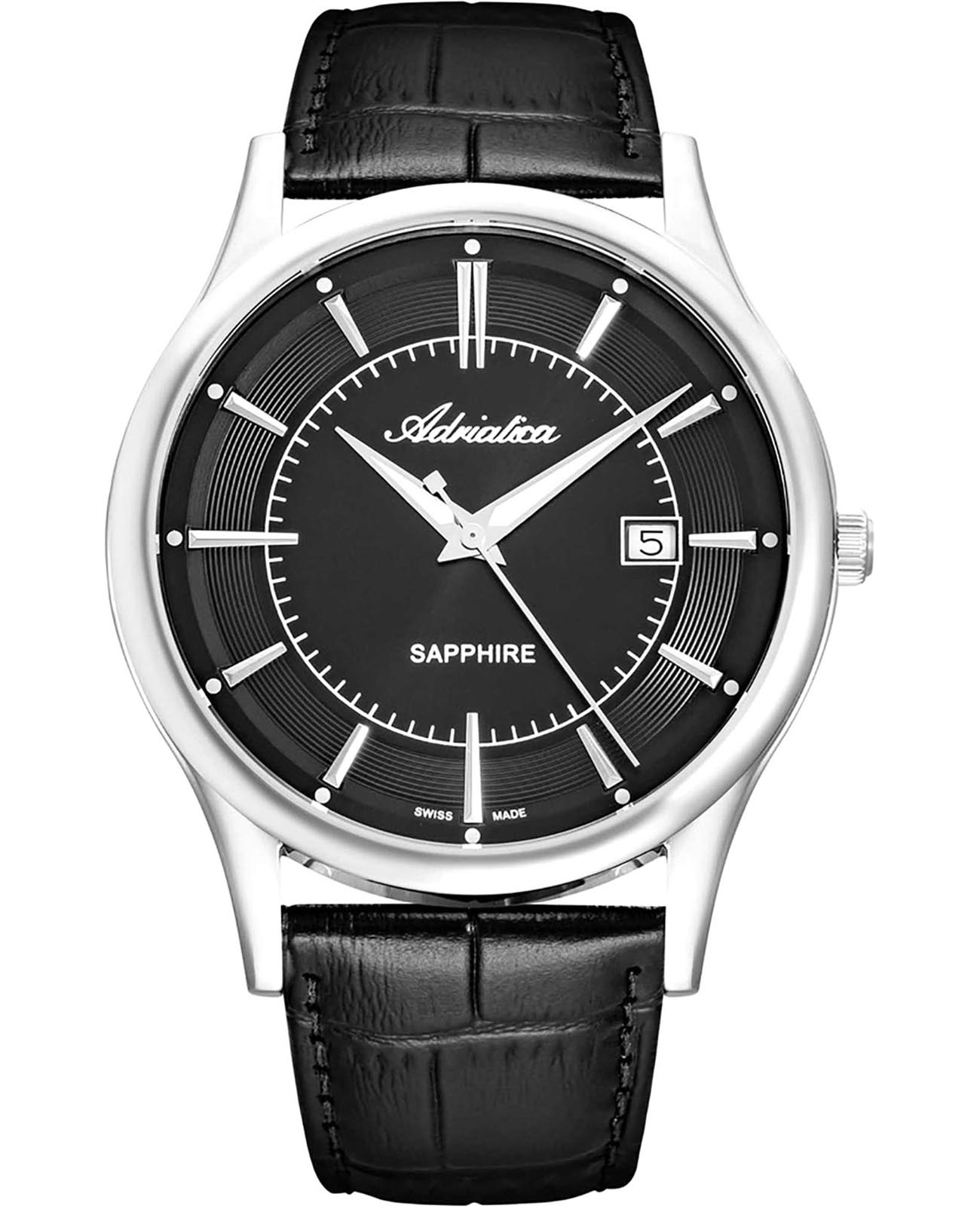 Adriatica Adriatica Premiere A1296.5214Q  A1296.5214Q кварцевые мужские часы черный циферблат, браслет кожаный — вид спереди
