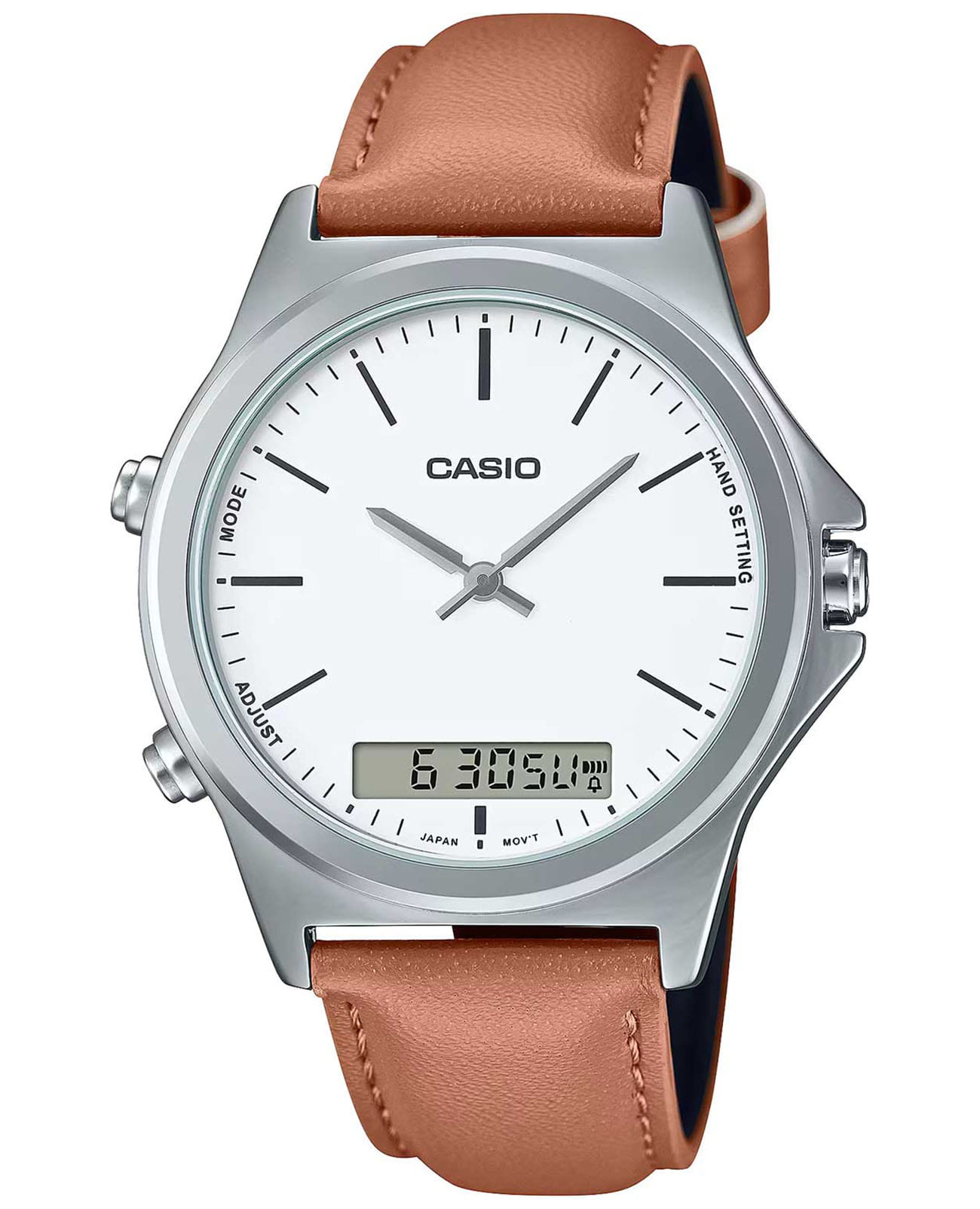 Casio Casio Collection MTP-VC01L-7E  MTP-VC01L-7E кварцевые мужские часы белый циферблат, браслет кожаный — вид спереди